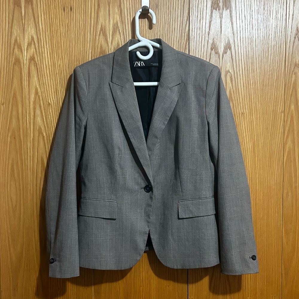 Zara Black and Brown Checkered houndstooth Blazer